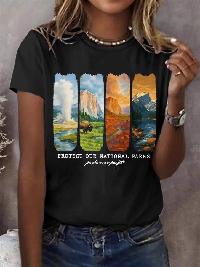 Women's Protect Our National Parks Print Round Neck T-Shirt