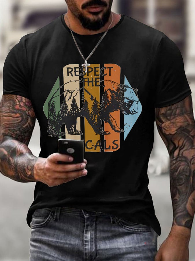 Men'S Retro Protect National Parks Respect The Locals Printed Casual Crew Neck T-Shirt