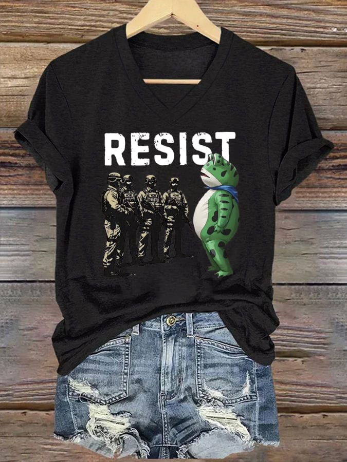 Women's FDT Portland Frog Protest Revolt Machine Print T-Shirt