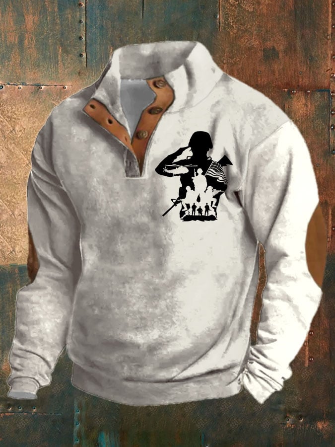 Men's Veterans Print Casual Zipper Sweatshirt