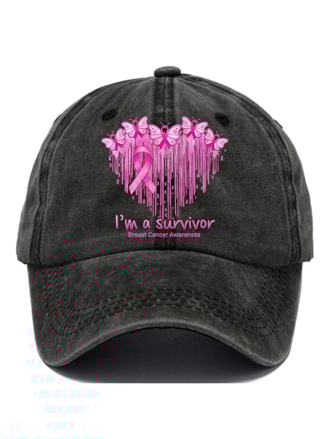 I'M A Survivor Breast Cancer Awareness Print Baseball Cap