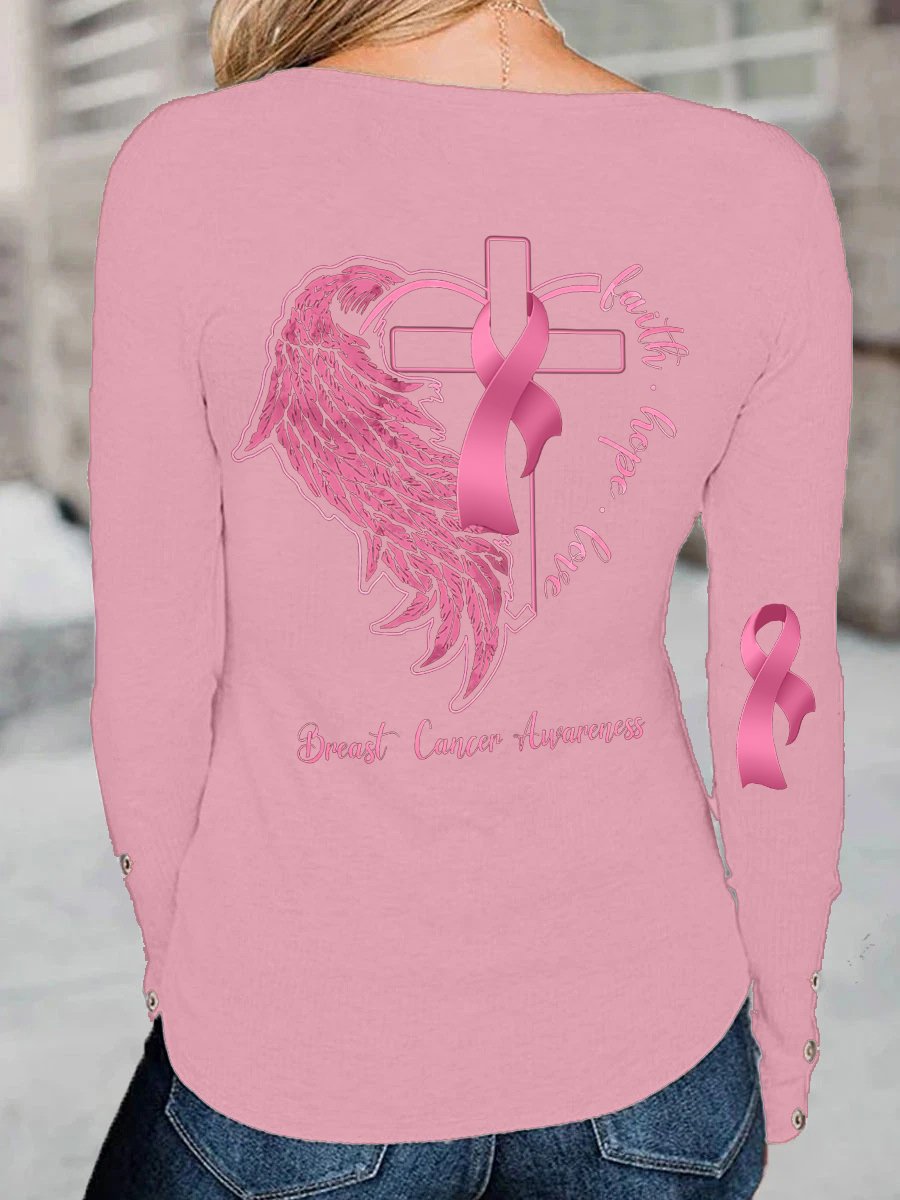 Breast Cancer Awareness Faith Hope Love Print T-shirt