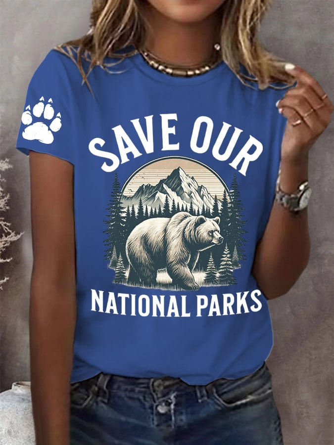 Women's Protect Our National Parks Print Round Neck T-Shirt