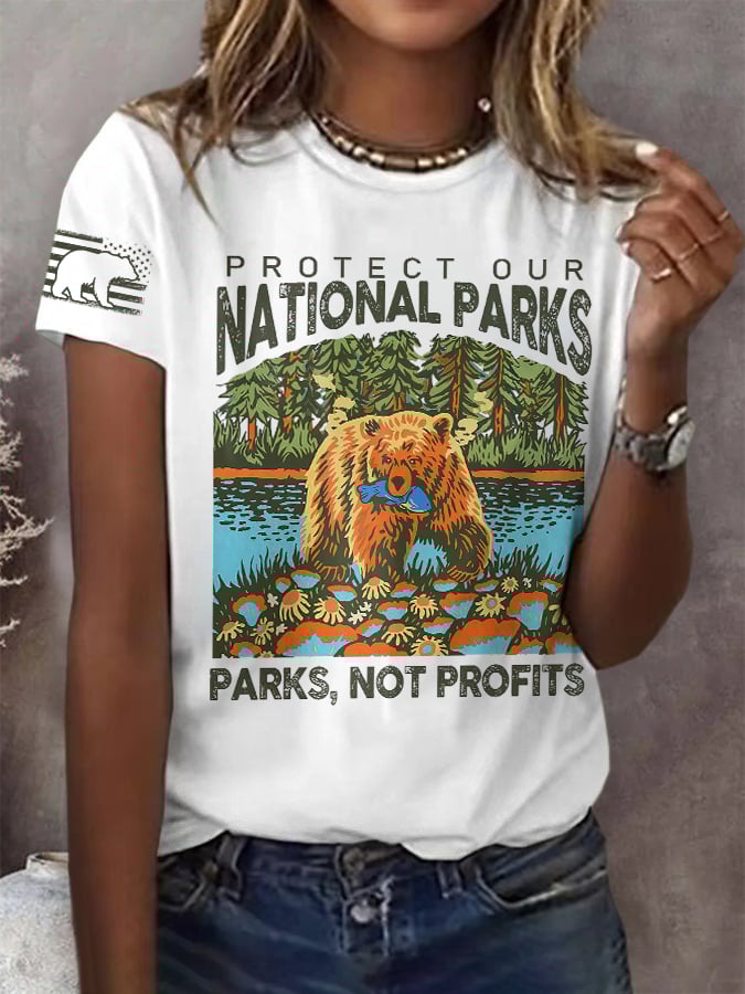 Women's Support National Parks Print Round Neck T-Shirt