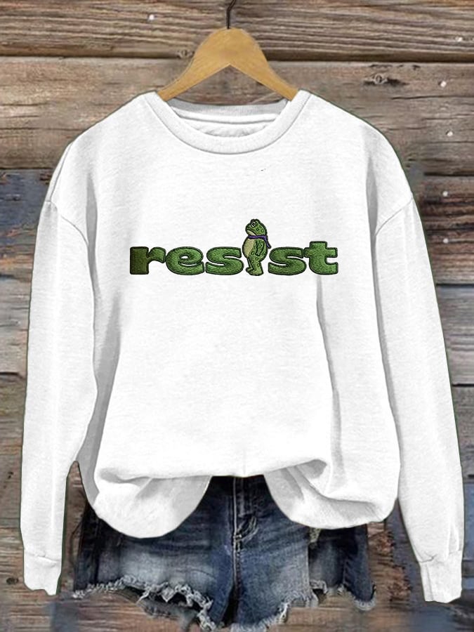 Women's Retro Resist Frog Printed Round Neck Sweatshirt