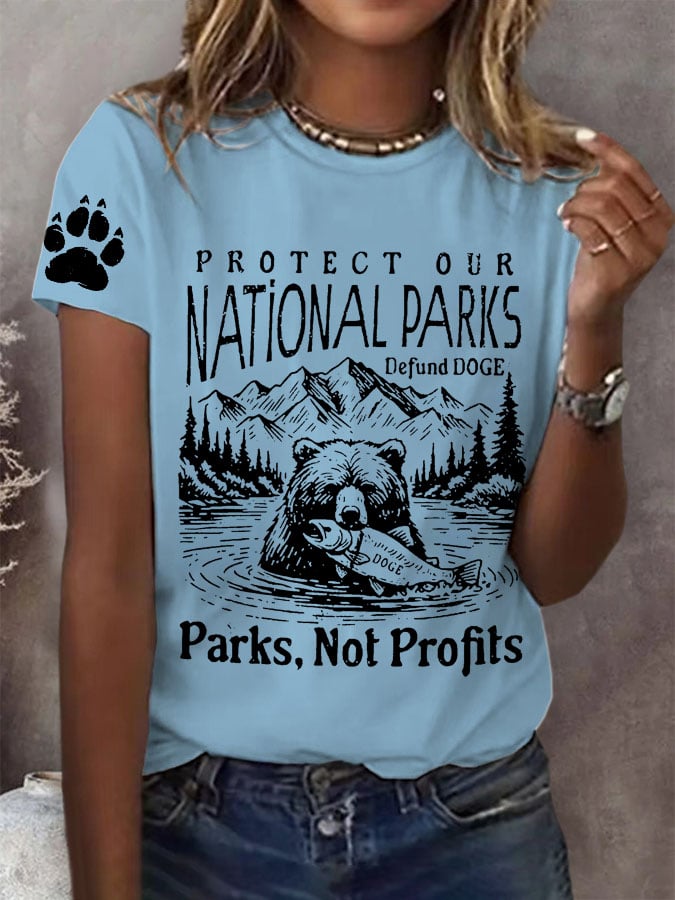 Women's Protect Our National Parks Print Round Neck T-Shirt