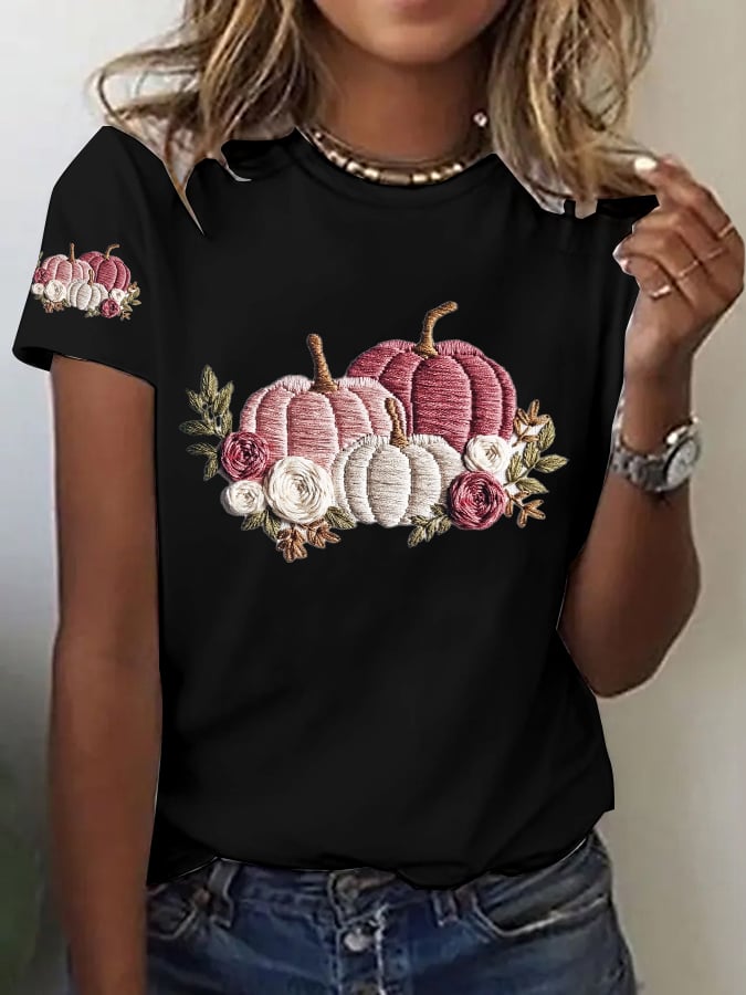 Women's Casual Pink Pumpkin T-Shirt