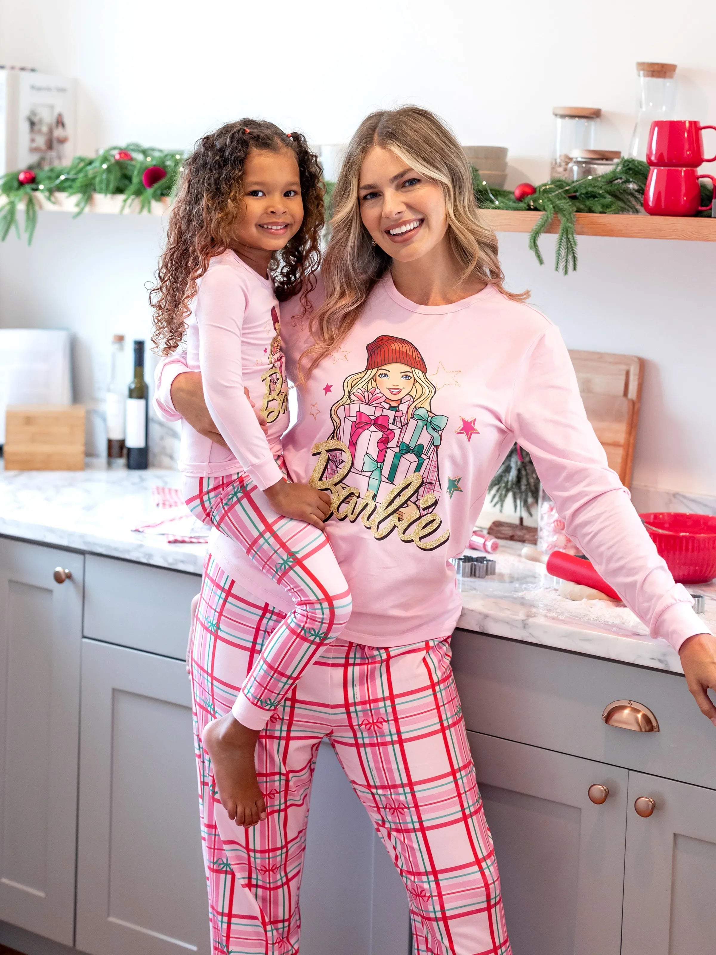 Barbie Christmas Mommy and Organic Cotton Snug-fitting Pajamas Set Pink