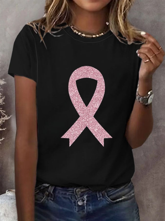Women's Breast Cancer Awareness Print Casual T-Shirt