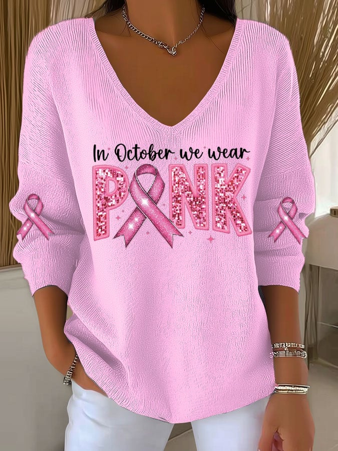 Women's Casual In October we wear PINK Print Long Sleeve T-shirt