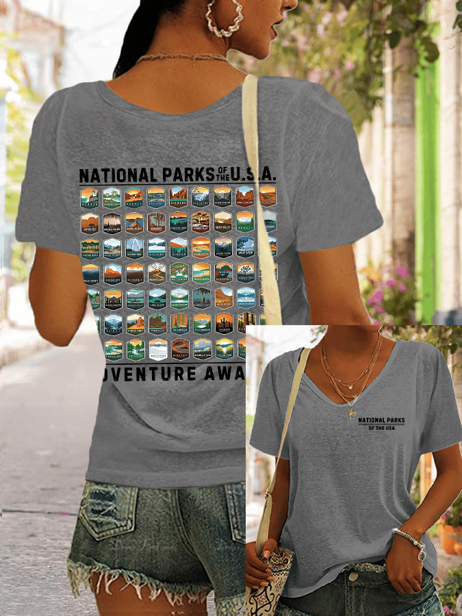 Women's National Parks Of The USA Printed V-Neck T-Shirt