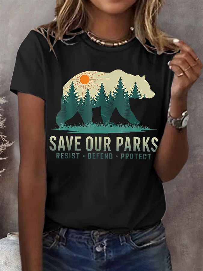 Women's Save Our Parks Print Round Neck T-Shirt