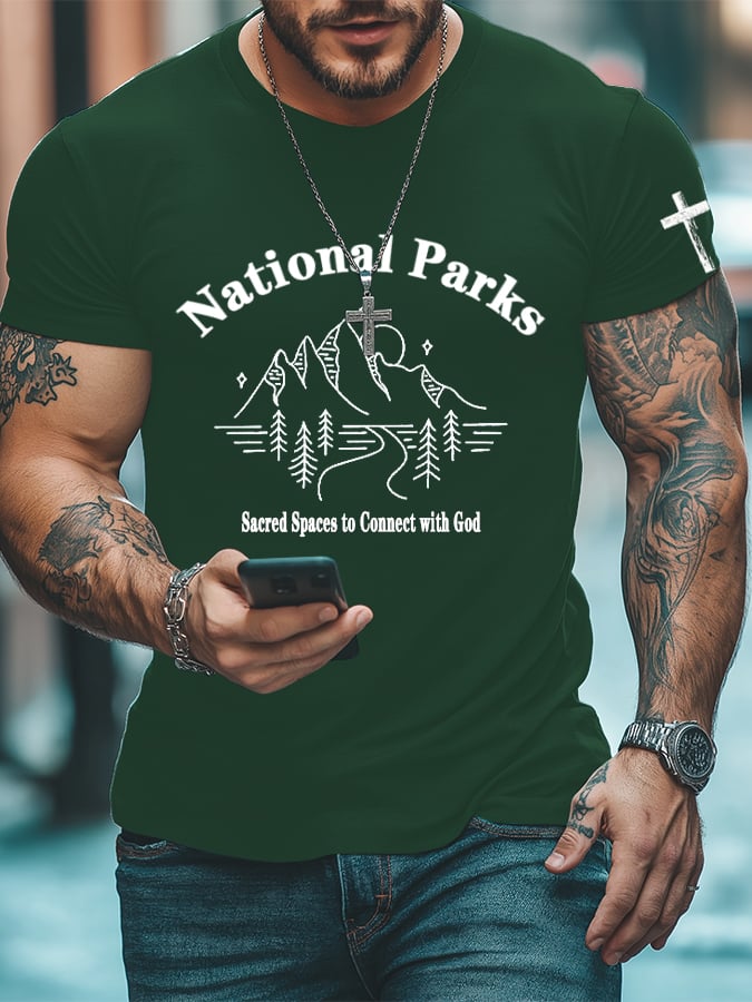 Men's National Parks: Sacred Spaces To Connect With God. Printed T-Shirt