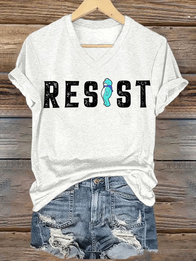 V-neck Women's Portland Frog resist Print T-Shirt