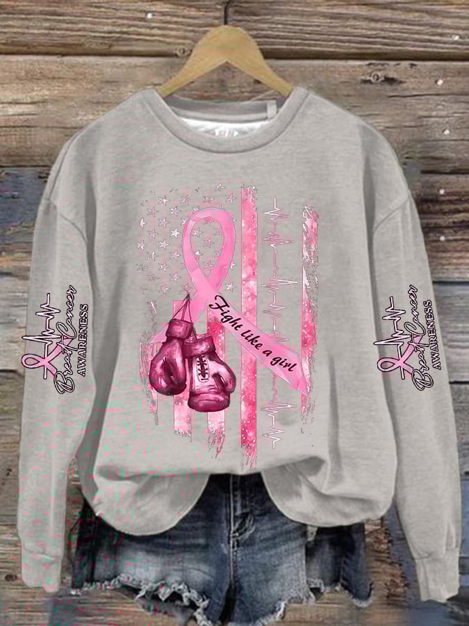 Women's Casual Breast Cancer Awareness Print Long Sleeve Sweatshirt
