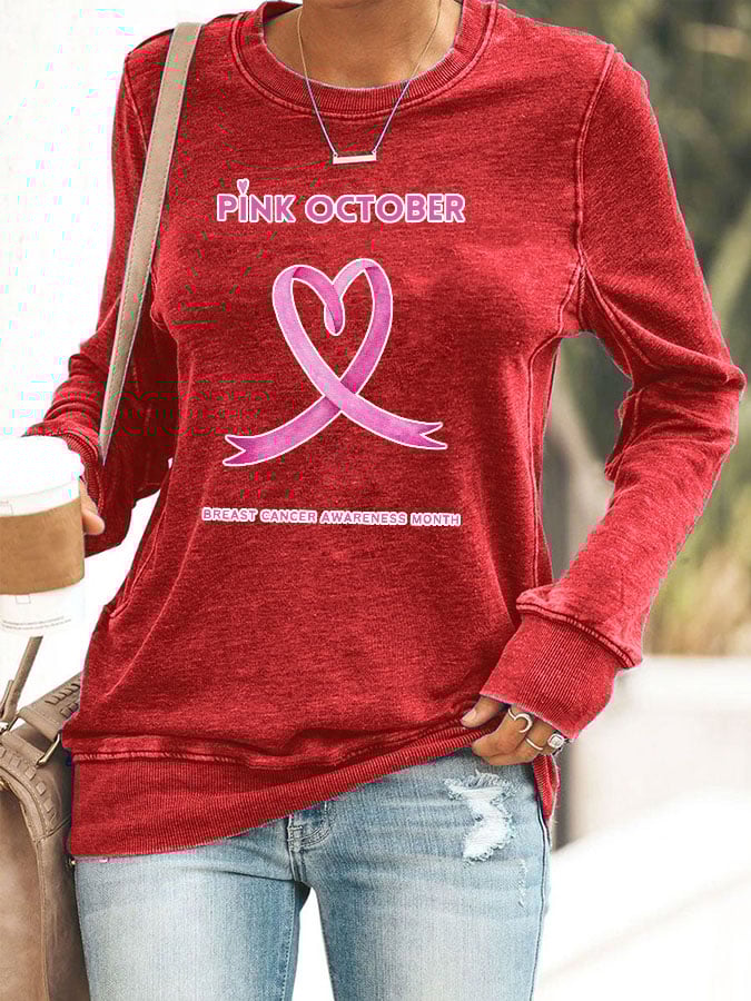 Women's Pi̇nk October Breast Cancer Awareness Month Printed Sweatshirt