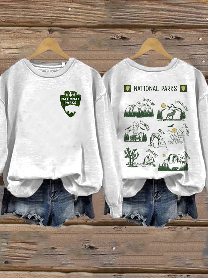 Women'S National Park Printed Casual Round Neck Sweatshirt