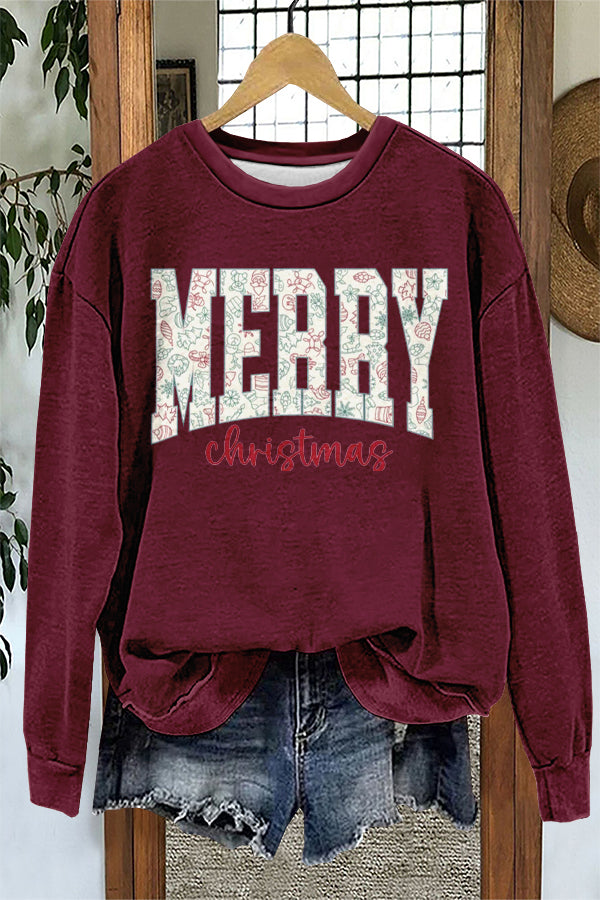 Classic Merry Christmas Print Sweatshirt