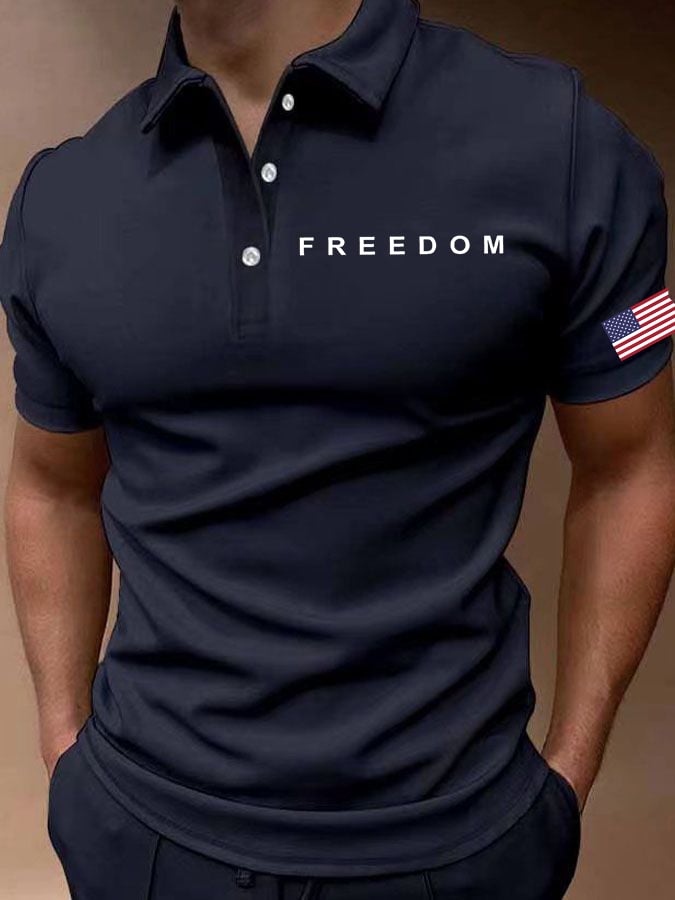 Men's Freedom American Flag Print Polo Shirt