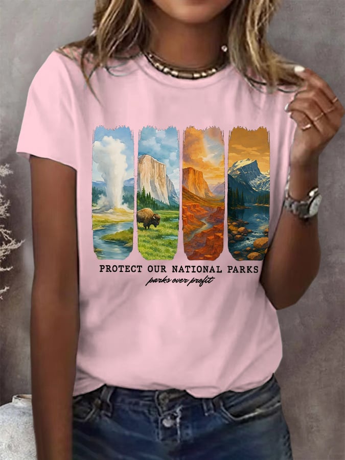 Women's Protect Our National Parks Print Round Neck T-Shirt