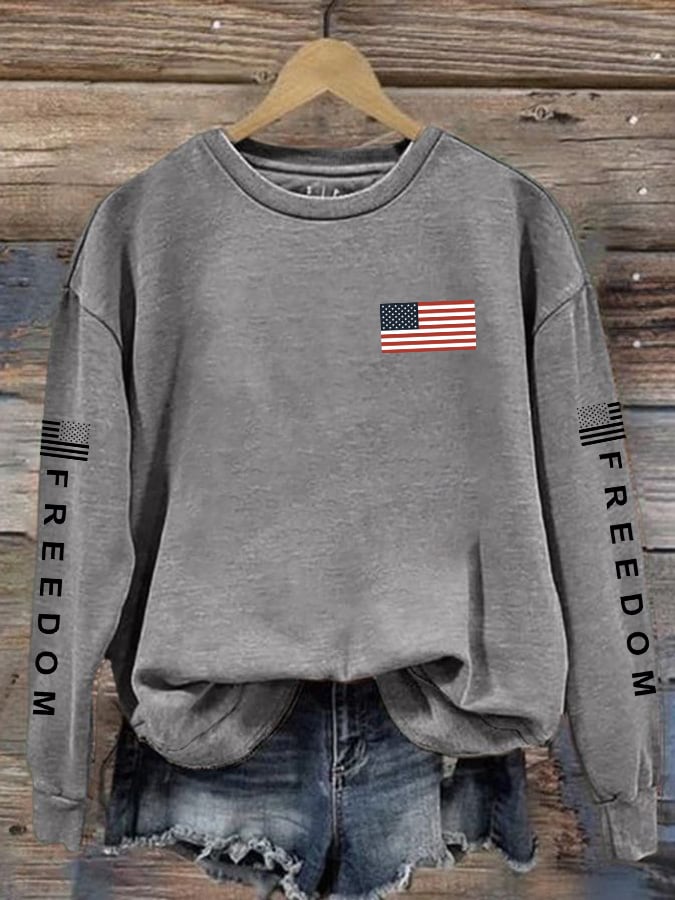 Women's Freedom American Flag Print Sweatshirt