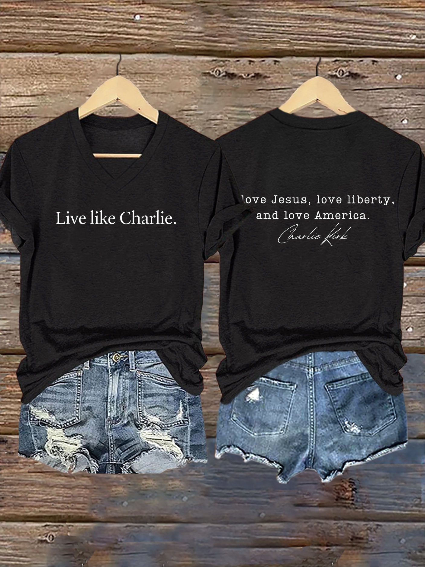 V-Neck Retro Live Like I Love Jesus, Love Liberty, And Love America Print T-Shirt