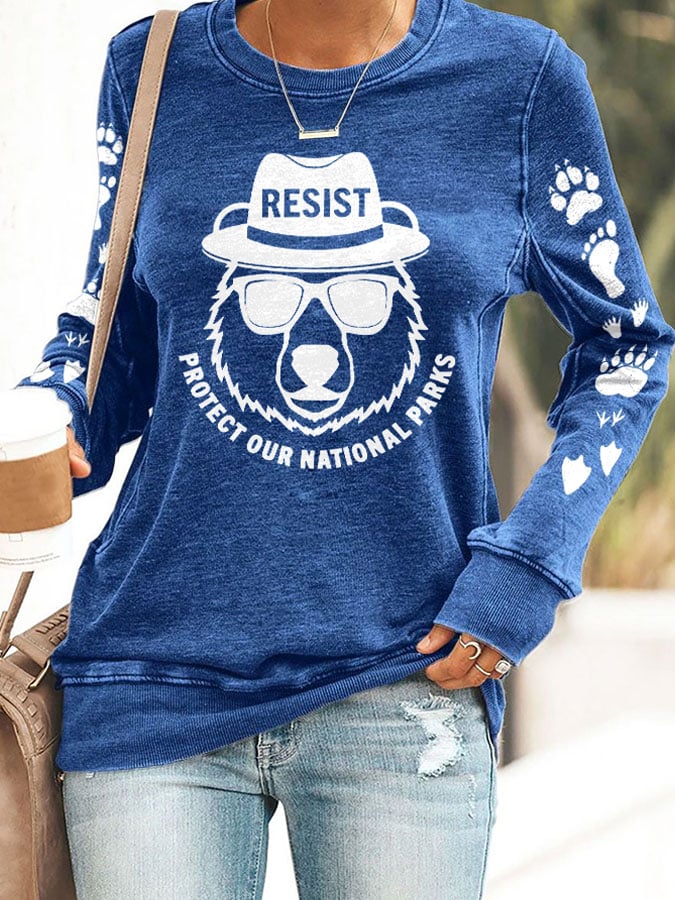 Women's Protect Our National Parks Print Round Neck Sweatshirt