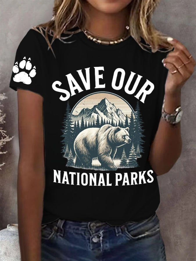 Women's Protect Our National Parks Print Round Neck T-Shirt