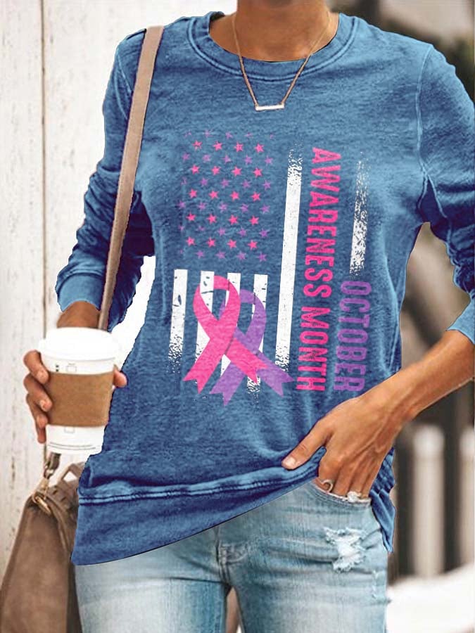 Women October Breast Cancer & Domestic Violence Awareness Month Print Sweatshirt