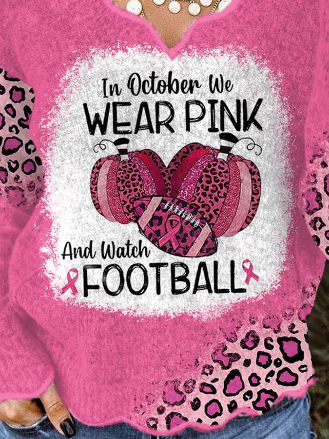 Leopard In October We Wear Pink And Watch Football Print Knit Tops