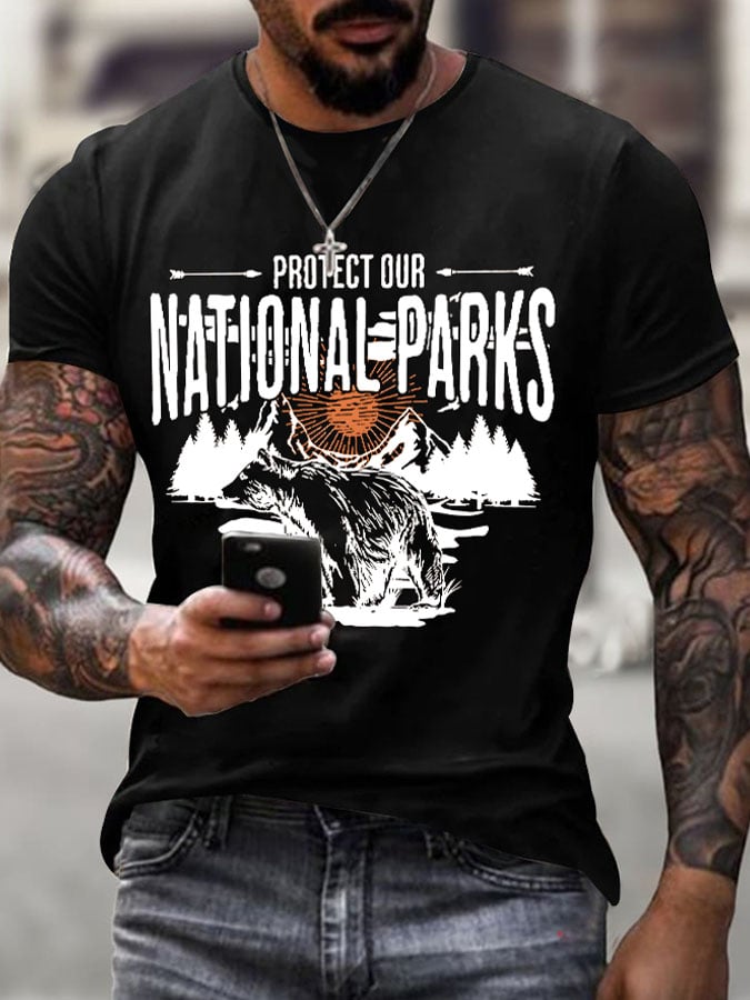 Men's Protect Our National Parks Printed Round Neck T-Shirt