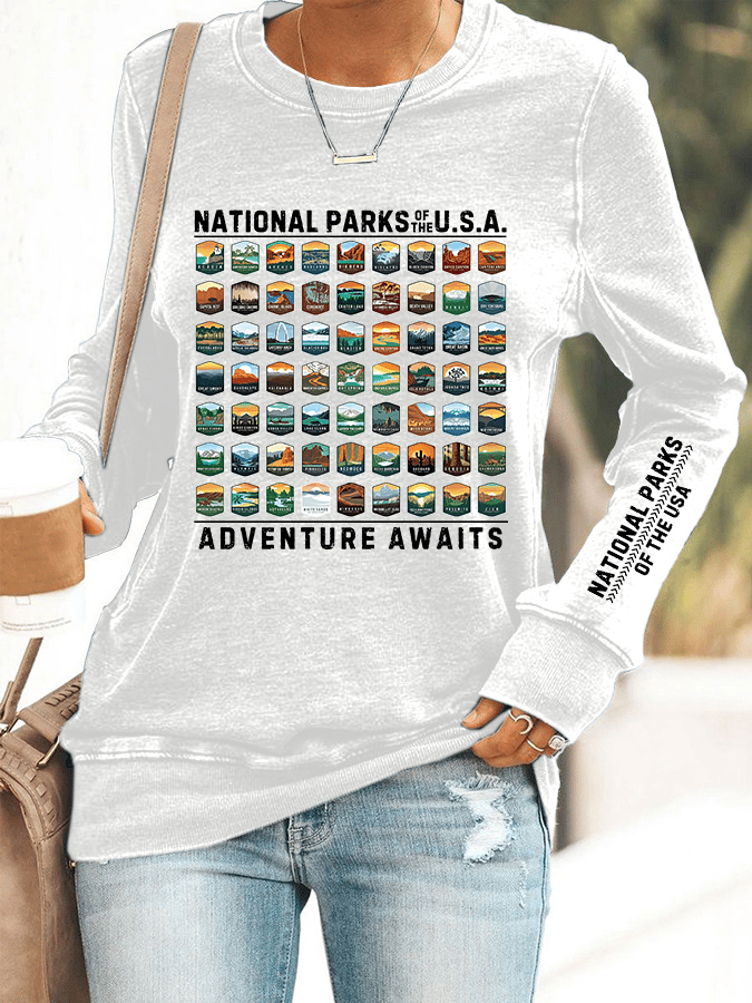 Women's National Parks Of The USA Print Crewneck Sweatshirt