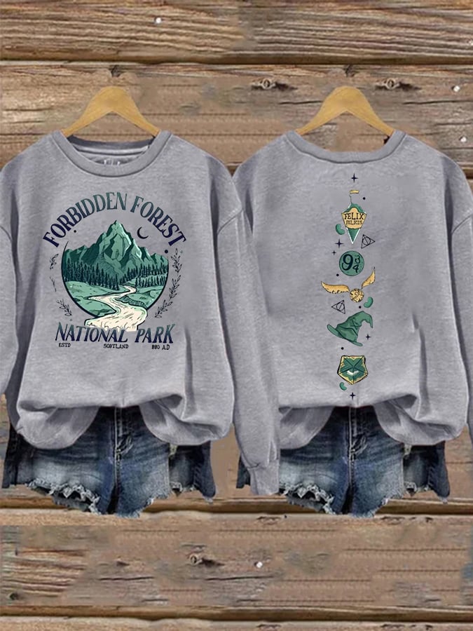 Women'S National Park Printed Round Neck Sweatshirt