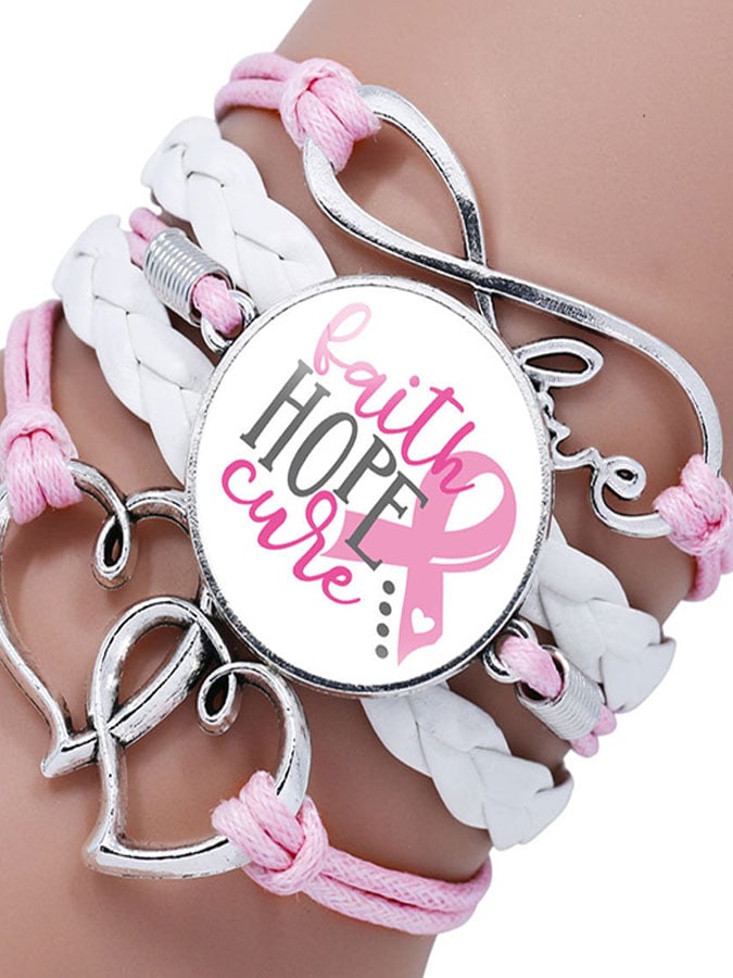 Breast Cancer Awareness Multilayer Braided Bracelet