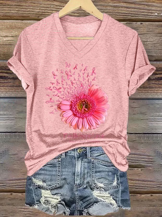 Women's Casual Vintage Breast Cancer Awareness T-Shirt