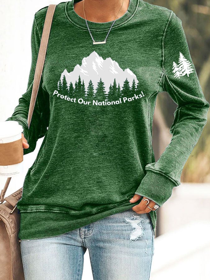 Women's Retro Protect Our National Parks Printed Casual Sweatshirt