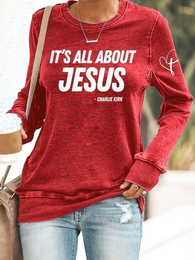 Retro It's All About Jesus Print Sweatshirt