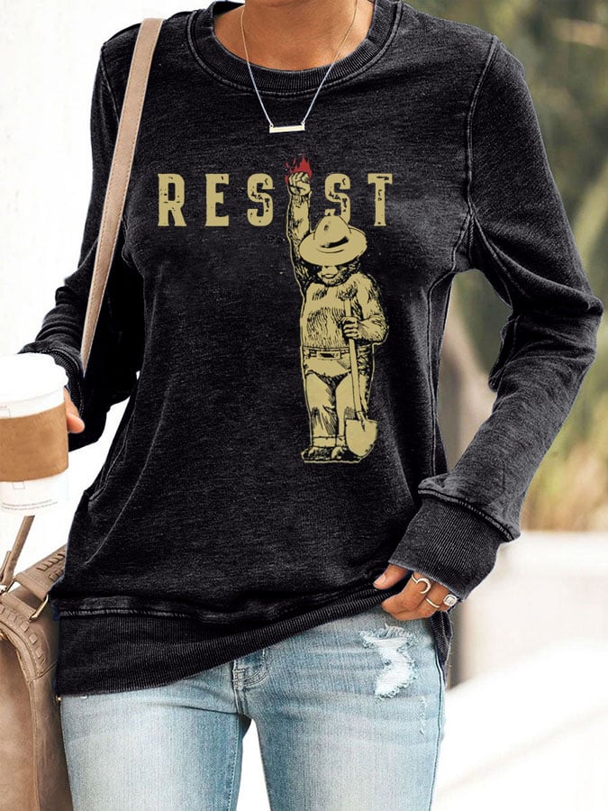 Women's Protect Our National Parks Print Round Neck Sweatshirt