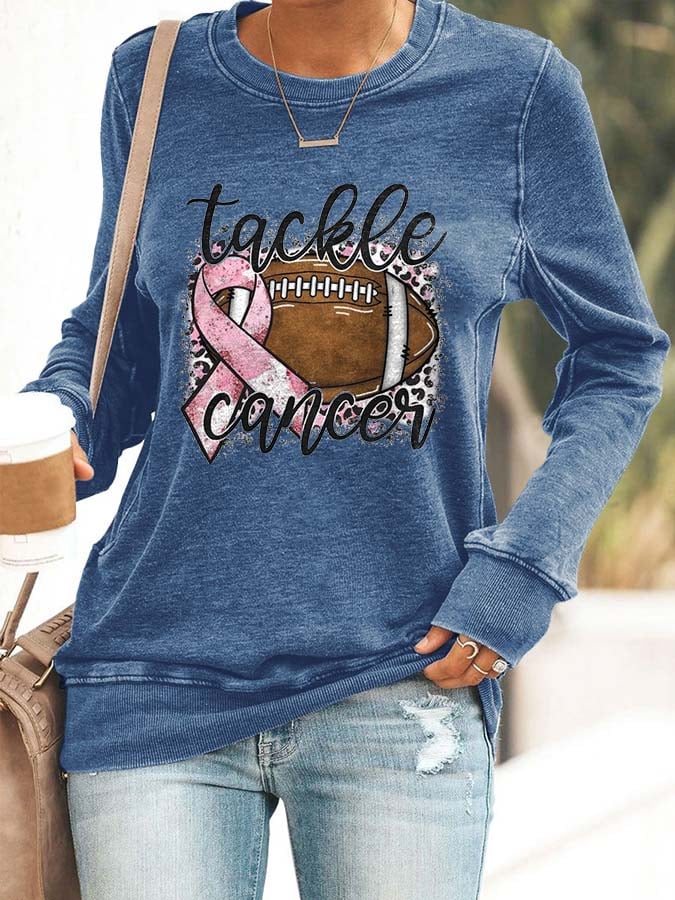 Breast Cancer Awareness Tackle Cancer Football Leopard Print Sweatshirt