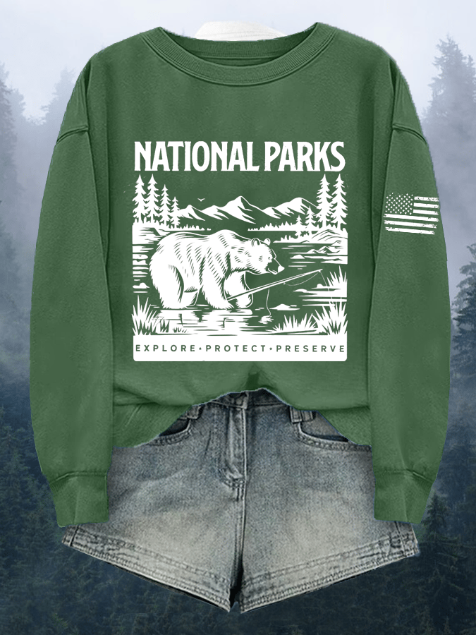 Women's National Parks Explore Protect Preserve Print Crewneck Sweatshirt