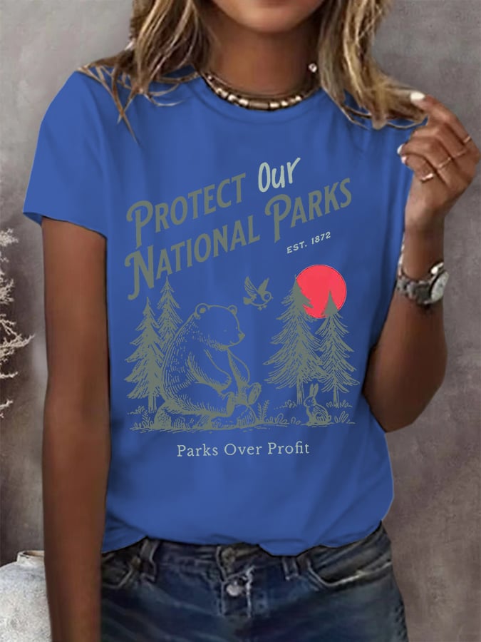 Women's Protect Our National Parks Print Round Neck T-Shirt