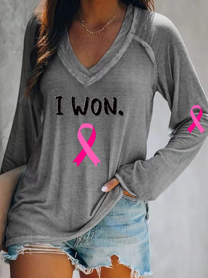 Women's Breast Cancer Survivor Printed Casual Long Sleeve T-Shirt