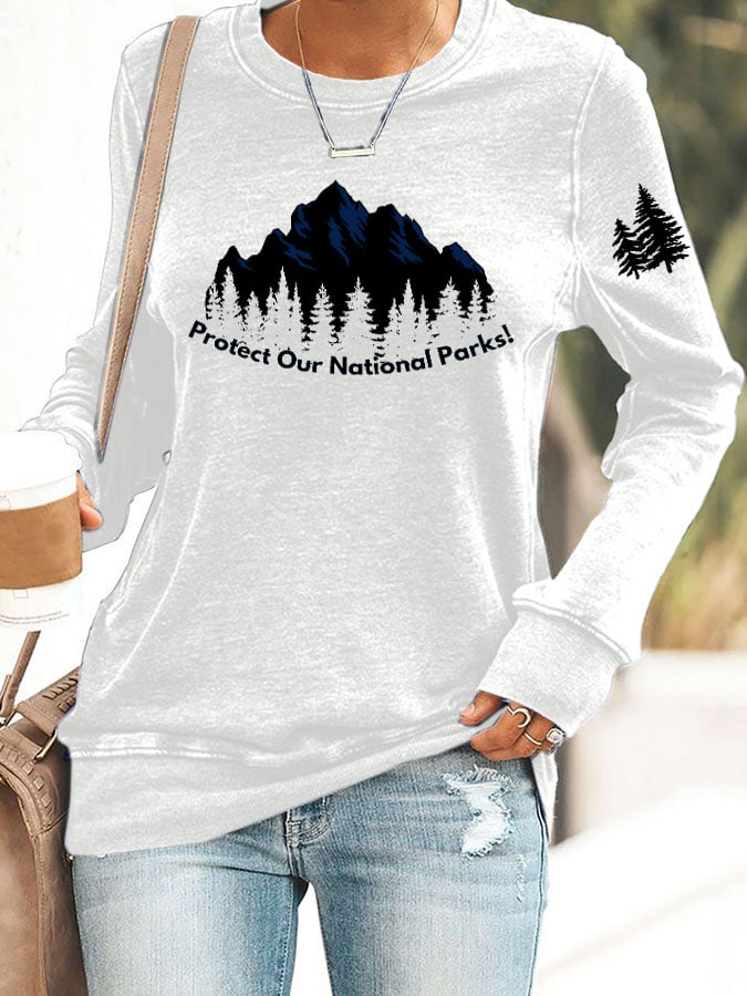 Women's Retro Protect Our National Parks Printed Casual Sweatshirt