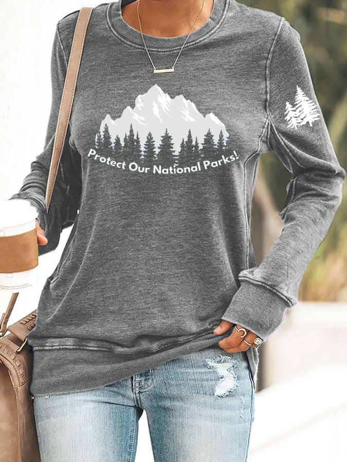 Women's Retro Protect Our National Parks Printed Casual Sweatshirt