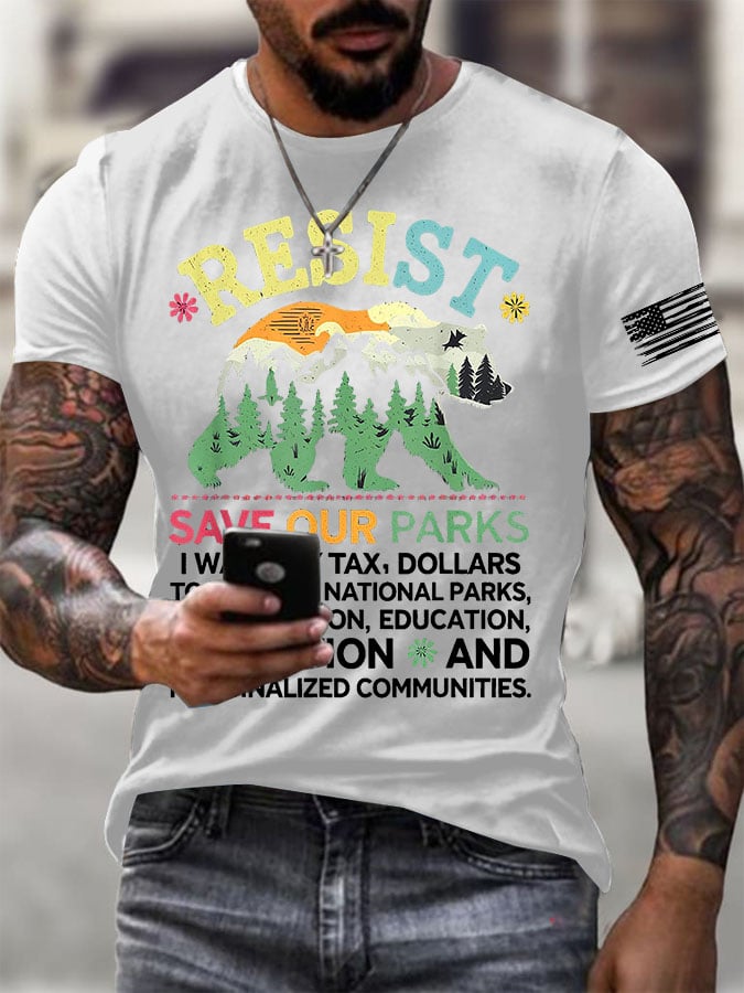 Men's Support National Parks Printed Round Neck T-Shirt