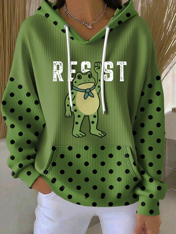 Women's Resist Frog Print Casual Hoodie Sweatshirt