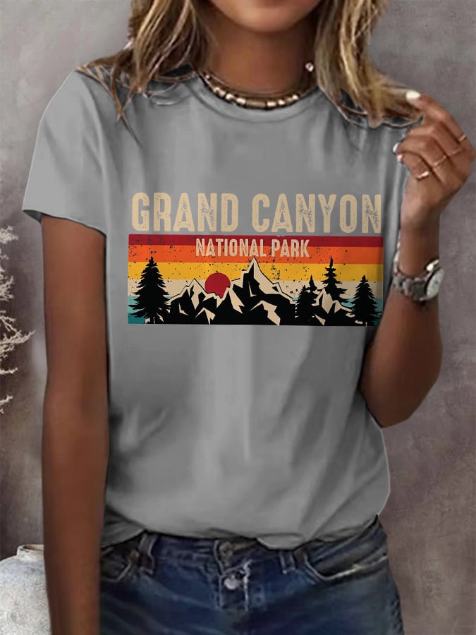 Women's Grand Canyon National Park Print Round Neck T-Shirt