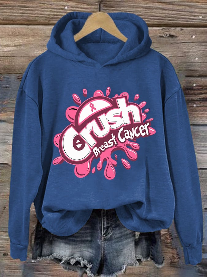 Women's Breast Cancer Awareness Print Casual Crew Neck Hoodie