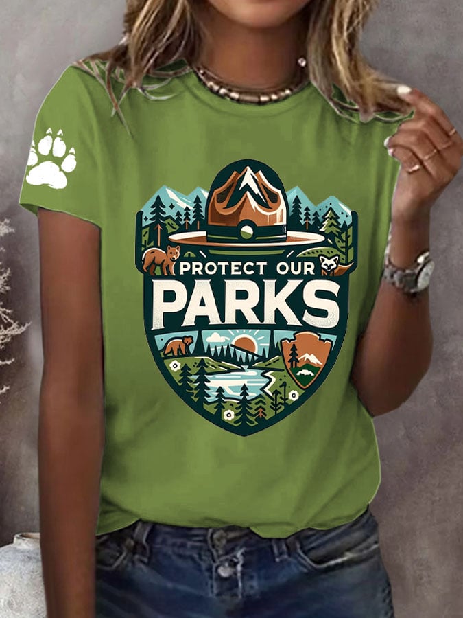 Women's Protect Our National Parks Print Round Neck T-Shirt