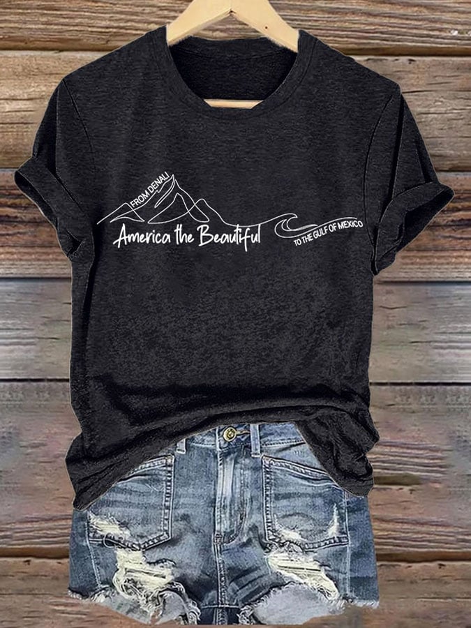 Retro America The Beautiful From Denali To Gulf Of Mexico Print T-Shirt